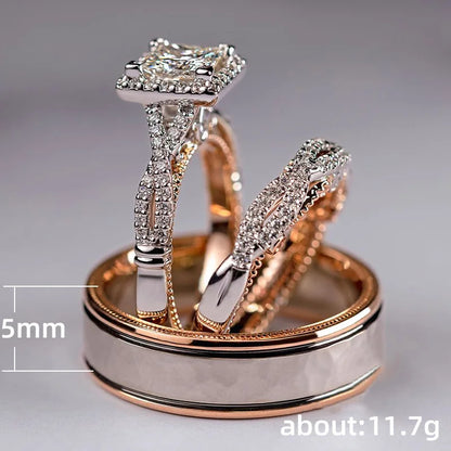 Rose Gold Zircon Ring Set for Engagement and Wedding Celebrations