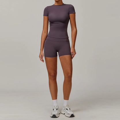 Women Yoga Set 2PCS Workout Set Sportswear Gym Clothing Fitness Long Sleeve High Waist Leggings Cycling Shorts WORKOUT REVOLUTION