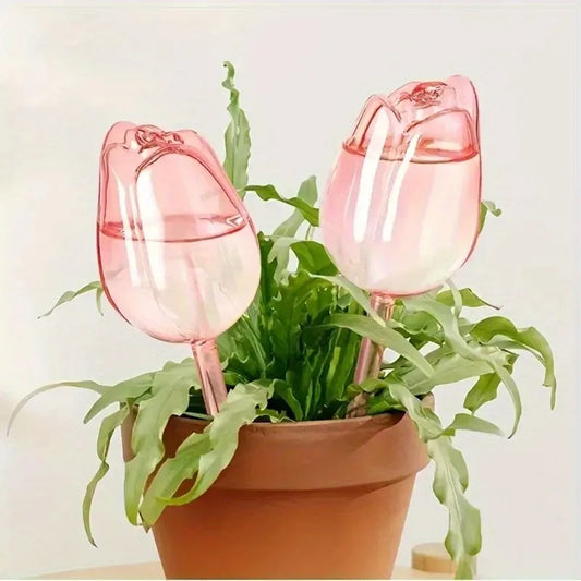 Pink Tulip Plant Watering Balls - Automatic Plant Drippers for Indoor & Outdoor Plants