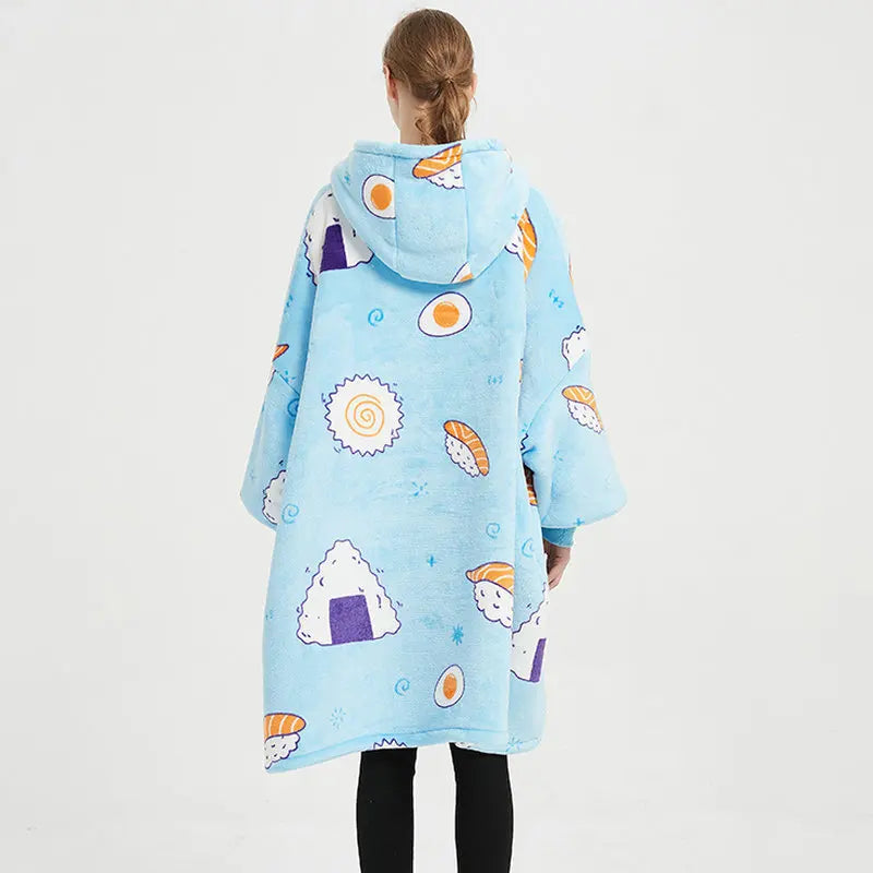Unisex Ultra Thick Lamb Velvet Pajamas With Hooded Blanket And Zipper For Winter Sleepwear