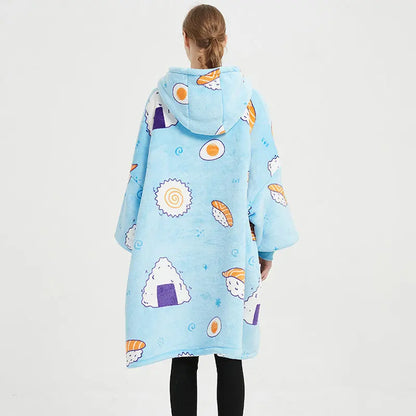 Unisex Ultra Thick Lamb Velvet Pajamas With Hooded Blanket And Zipper For Winter Sleepwear