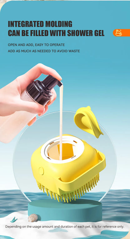 Pet Bath Brush With Soft Silicone Bristles And Dispenser For Dogs And Cats