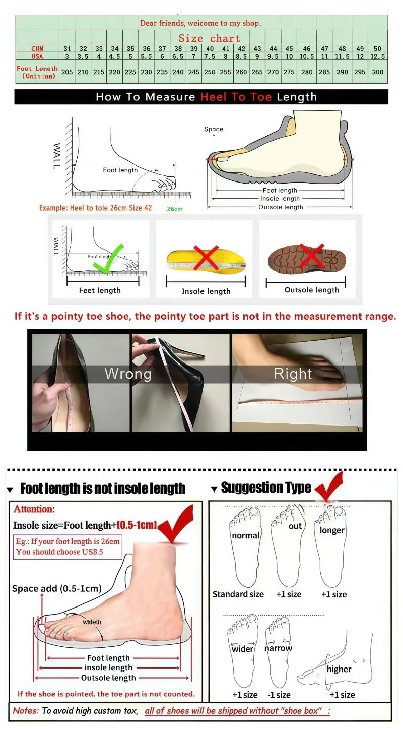 Instructional chart for measuring feet to ensure cushioned slip-on shoe fit, showing diagrams of foot length versus size.