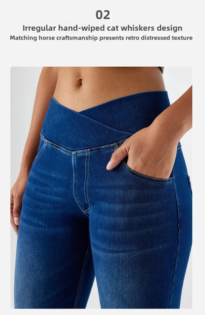 Cross Waist Yoga Jeans High Waist Skinny Ankle Length With Pockets