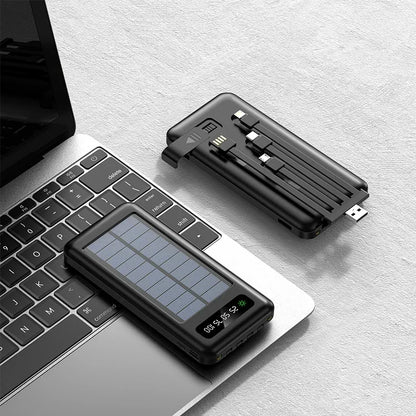 Solar Power Bank 20000mAh - Portable Fast Charging Outdoor Power Bank with Removable Cable