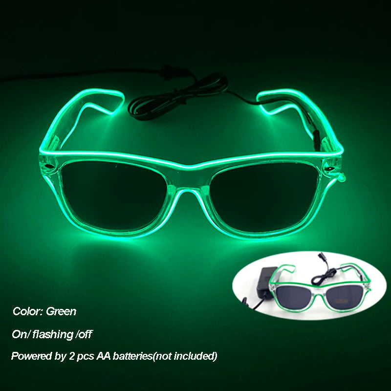 Gifts & Novelty LED festival glasses with glowing wire illumination and battery pack