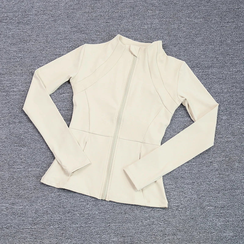 Luxe Yoga fitted Coat Women's Slimming Long Sleeve Fast Running Thin Pilates Fitness Suit Top Clothing