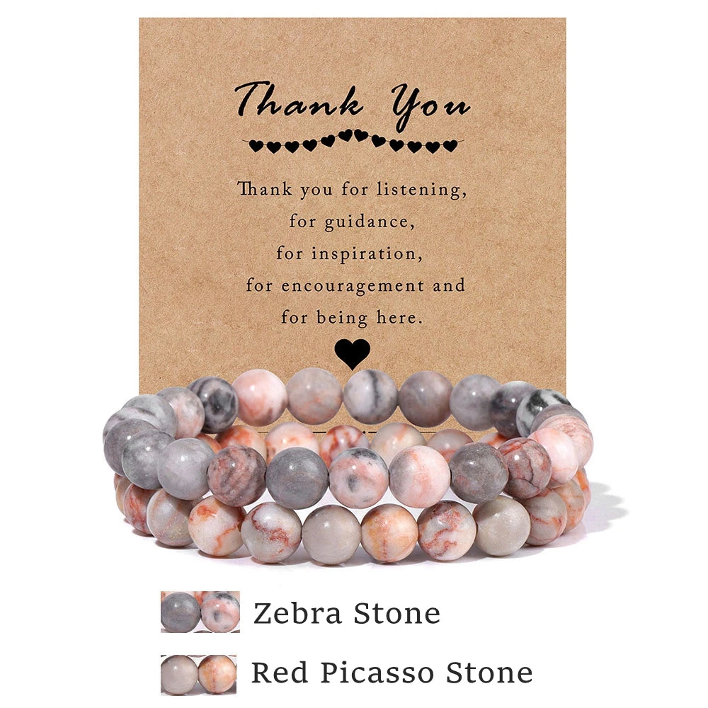 Beachwear Style Bracelet Set for Couples with Natural Amethyst Cat Eye Beads and Gift Card