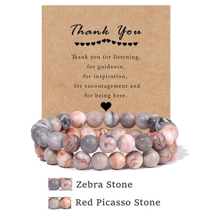 Beachwear Style Bracelet Set for Couples with Natural Amethyst Cat Eye Beads and Gift Card