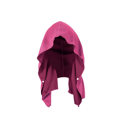 Dark pink breathable sports cooling hoodie towel with snap buttons for gym workouts.