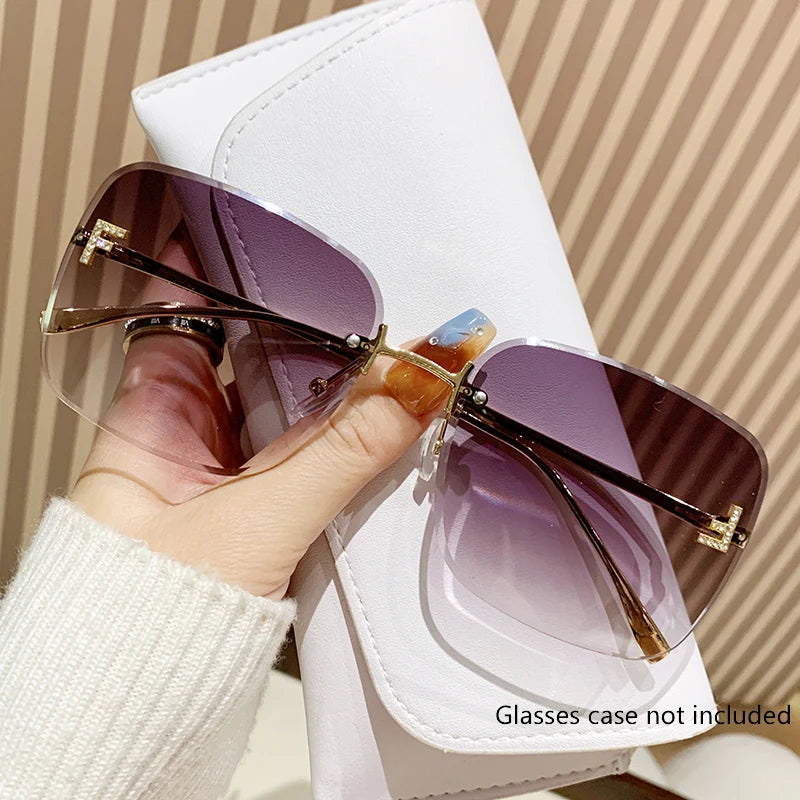 Featherlight Rimless Sunglasses Large Square Frame with Diamond Accent