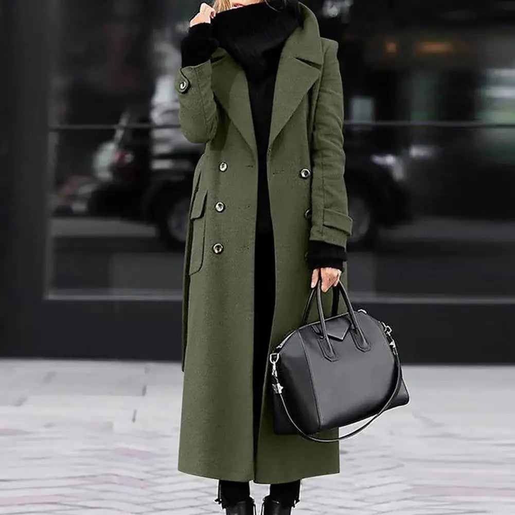Women's double-breasted longline wool-blend overcoat