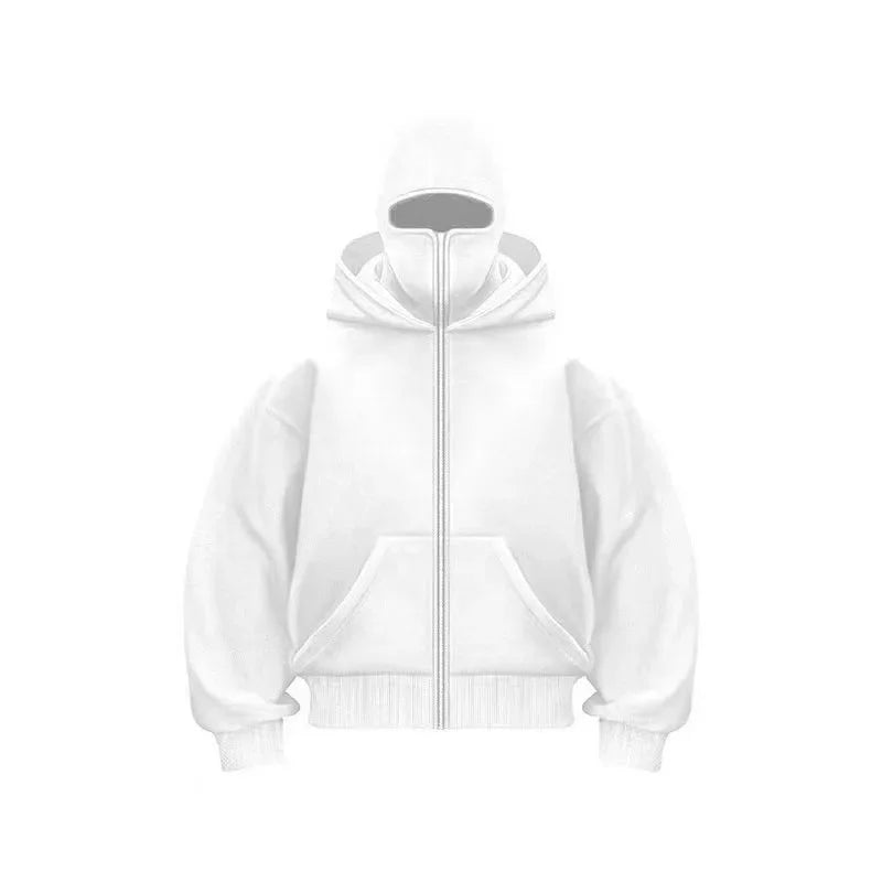 Unisex Cotton Blend Zip Hoodie With Built-In Hooded Face Mask For Cold Weather And Everyday Wear