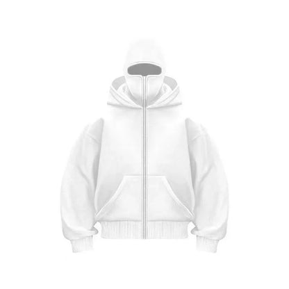 Unisex Cotton Blend Zip Hoodie With Built-In Hooded Face Mask For Cold Weather And Everyday Wear