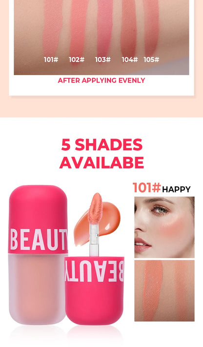 Beauty Glazed Liquid Blush 5 Colors Smooth Velvet Matte Pink Blusher Natural Easy To Smudge,Waterproof,And Long Lasting