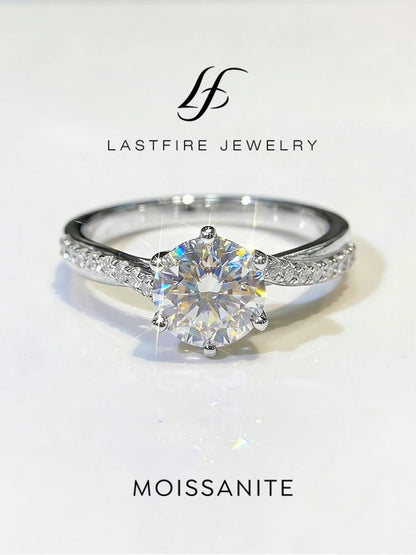 Twisted Ring Moissanite 1ct Centerpiece in Sterling Silver for Everyday Wear with Side Zircon Accents