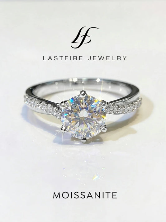 Twisted Ring Moissanite 1ct Centerpiece in Sterling Silver for Everyday Wear with Side Zircon Accents