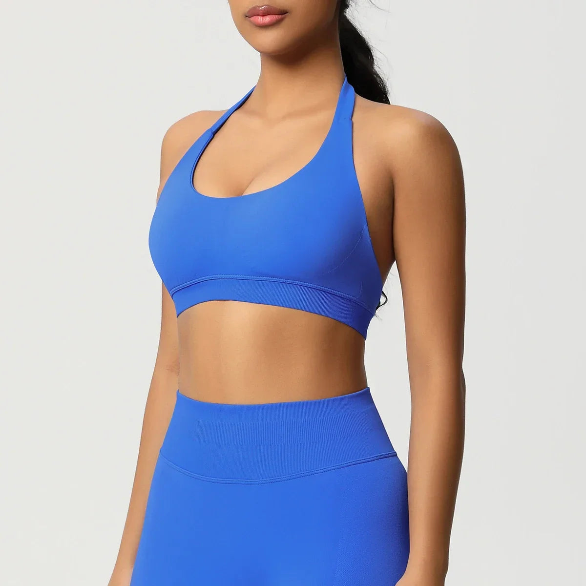 Women’s Seamless Halter Backless Push-Up Sports Bra Cotton-Poly For Gym Running