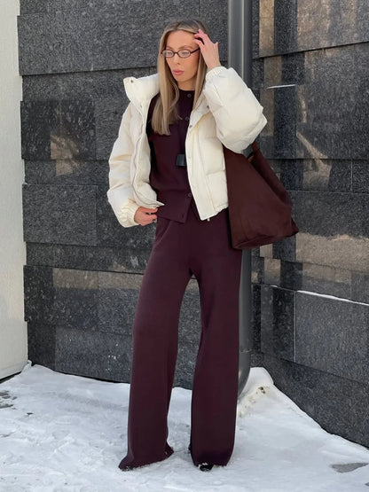 Women’s Knit Cardigan And Pants Set Slim Fit Long Sleeve Winter