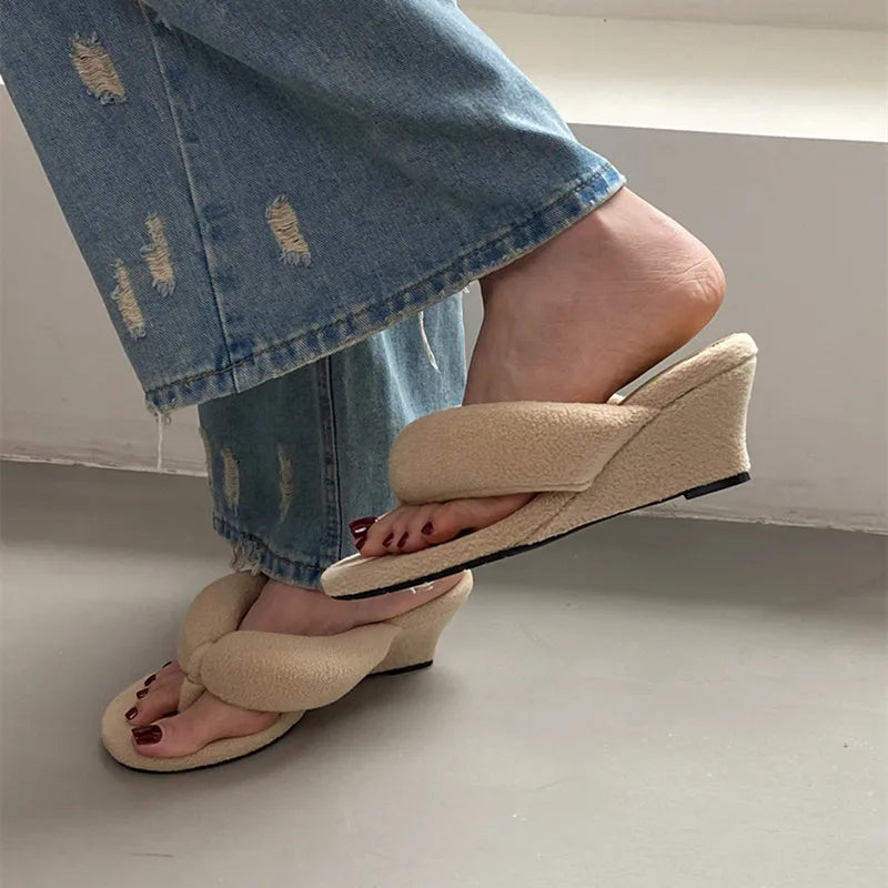 Bailamos 2025 Summer Women Slipper Fashion Narrow Band Ladies Slip On Flip Flop Low Wedge Heel Outdoor Dress Slides Mujer
