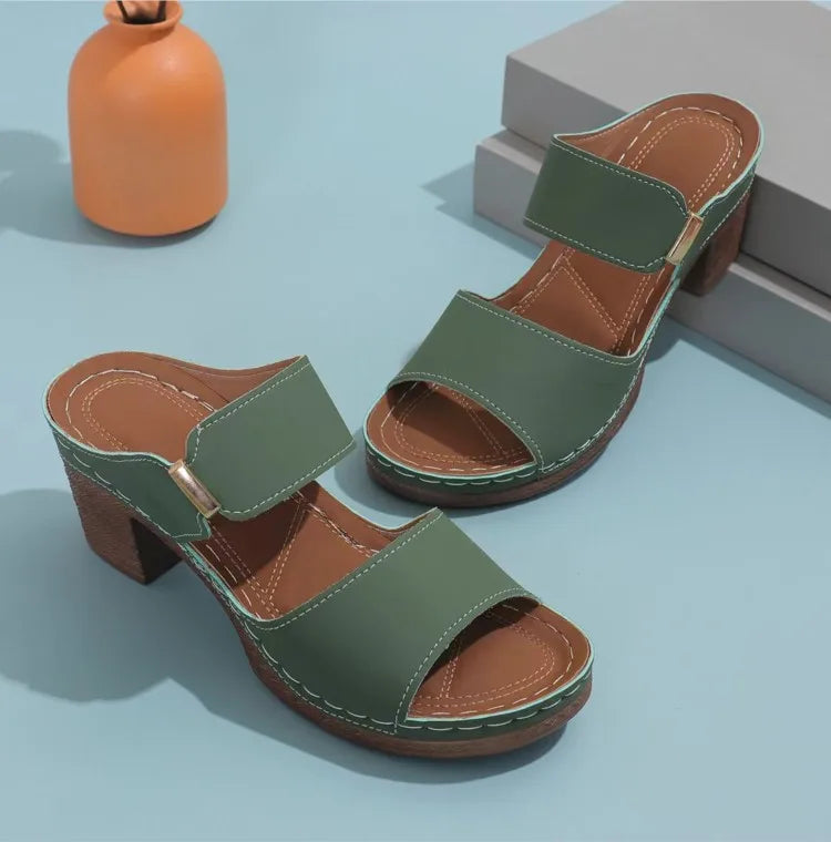 Leather Sandals with Wedge Heel for Breathable All Day Support