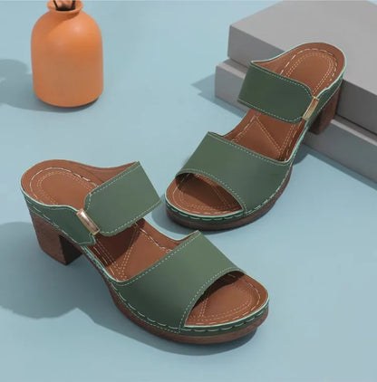 Leather Sandals with Wedge Heel for Breathable All Day Support
