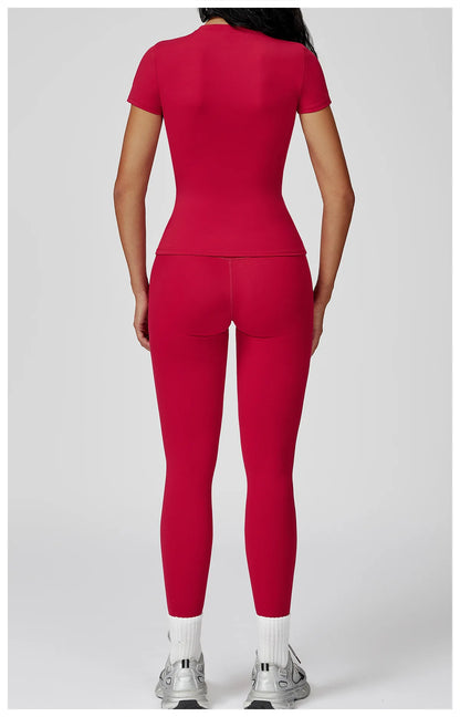 Women Yoga Set 2PCS Workout Set Sportswear Gym Clothing Fitness Long Sleeve High Waist Leggings Cycling Shorts WORKOUT REVOLUTION