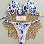 Women's Triangle Lace-Up Bikini Set with Adjustable Straps and Thong Bottom