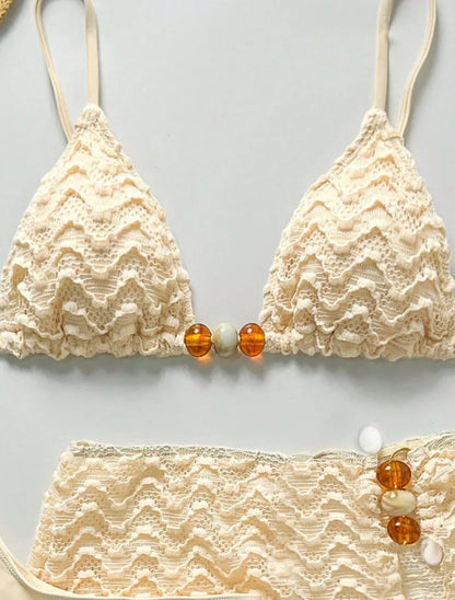 Women's Halter Push-Up Three-Piece Bikini Set with Skirt Cover-Up