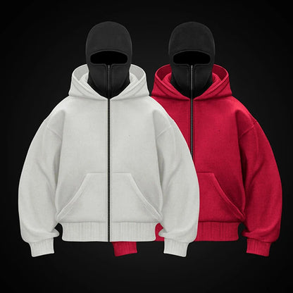 Unisex Cotton Fleece Hooded Zip Up Sweatshirt With Plain Design And Front Pouch Pocket
