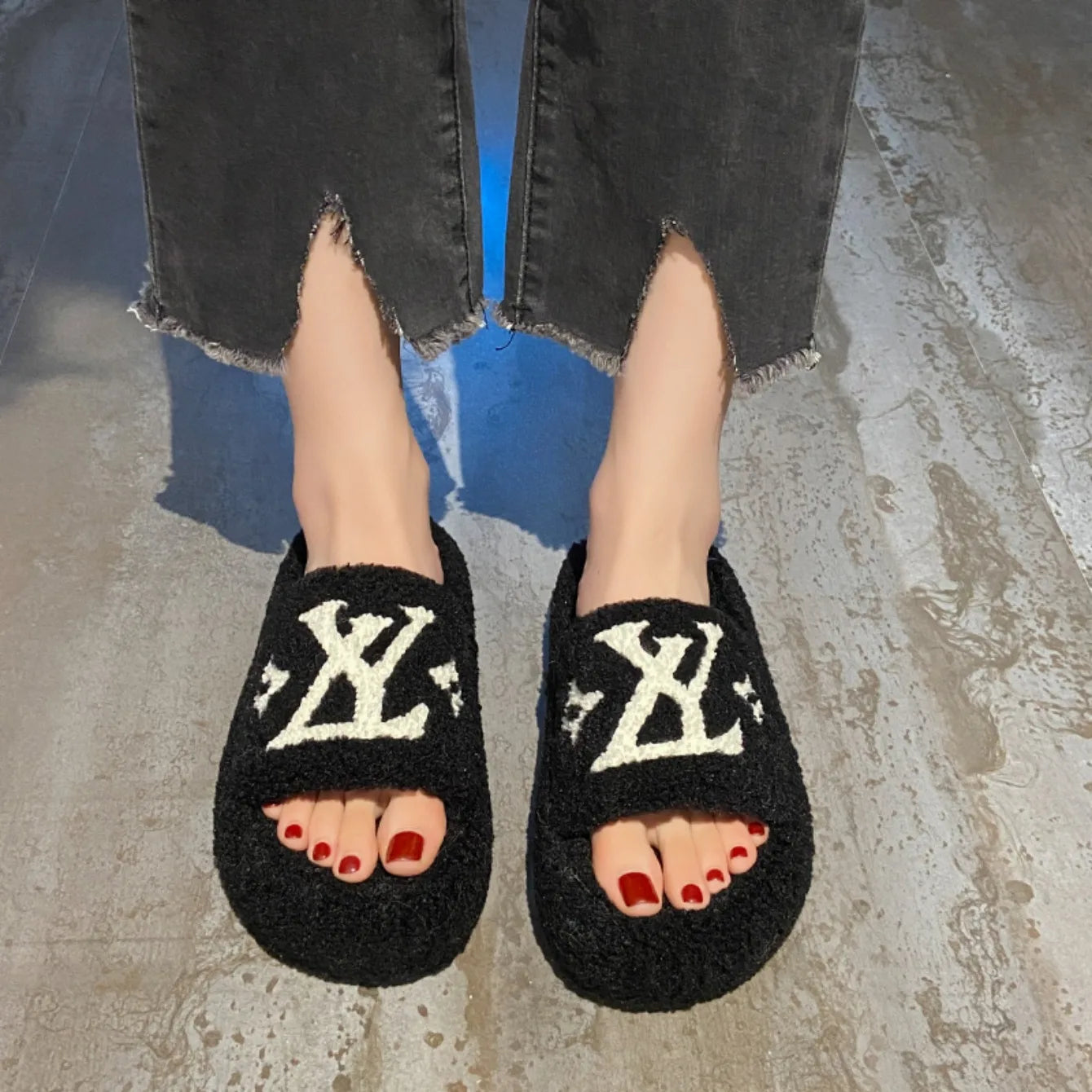 Platform Slippers Corduroy Non-Slip Slip-On Cushioned Insole For Women Beach Wear