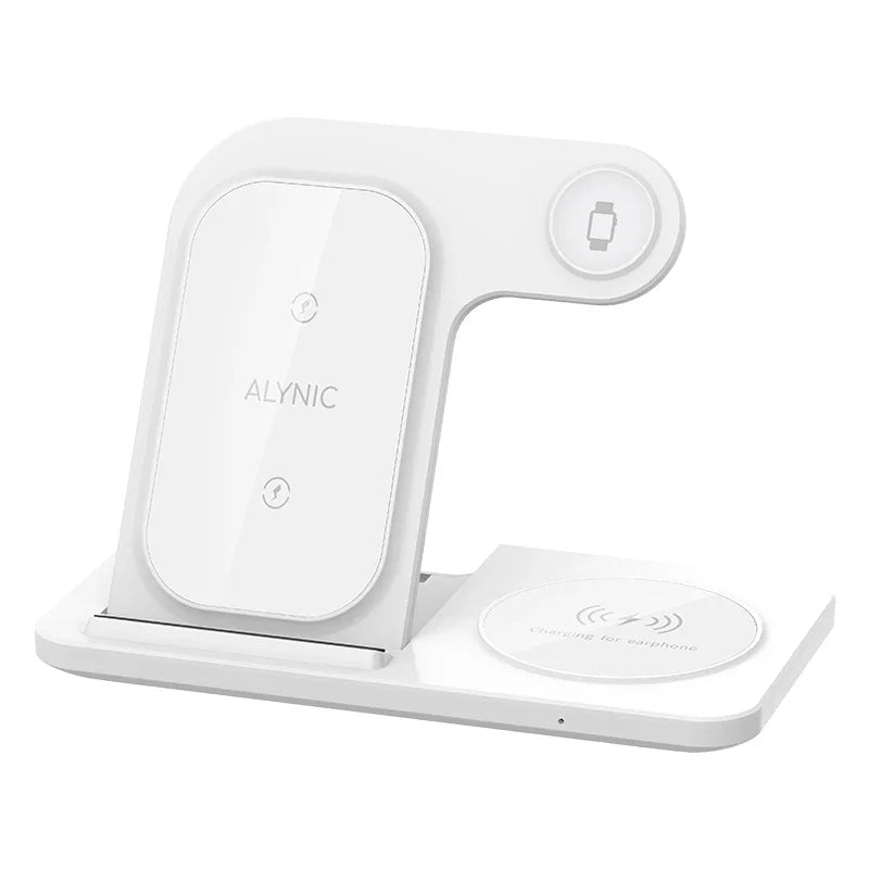 Wireless 3-In-1 Charging Stand with Fast Charge for Smartphone Smartwatch and True Wireless Earbuds