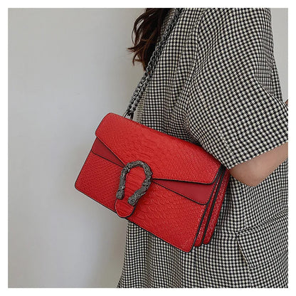 Retro Crossbody Bag with Snake Pattern Square Silhouette for Women