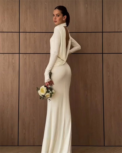 Women’s backless turtleneck maxi dress with long sleeves