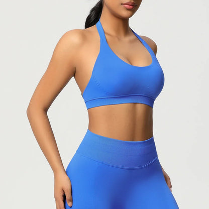 Women’s Seamless Halter Backless Push-Up Sports Bra Cotton-Poly For Gym Running