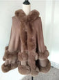7 Women 2 Circle Fur Poncho Shawl Cloak With Hat Faux Fur Cape Big Pendulum Dovetail Cardigan Winter Warm Thick Loose Overcoat