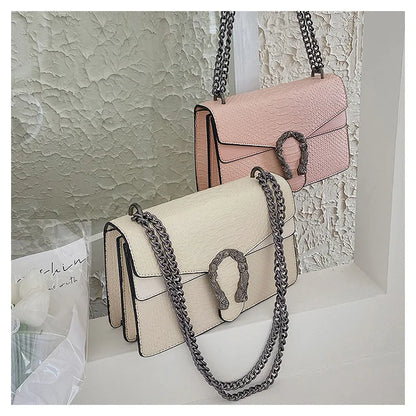 Retro Crossbody Bag with Snake Pattern Square Silhouette for Women