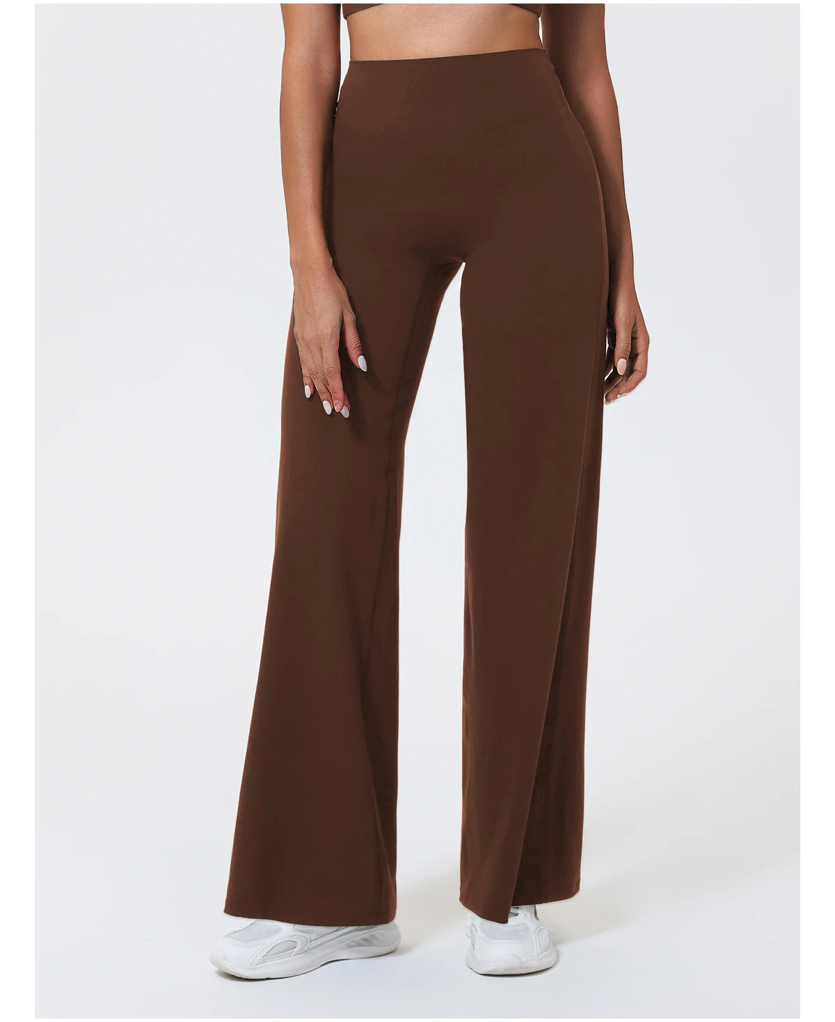 Dark brown high waist sculpting leggings in a stretchy knit fabric for yoga.