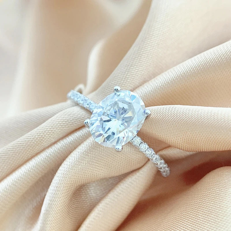 Oval Ring with Moissanite Diamond Like Sparkle in Sterling Silver