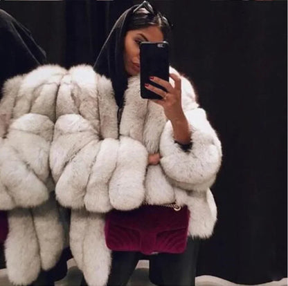 Luxe Faux Fur Jackets for Women Long Puff Sleeve Woman Coat Solid Short Warmth Outerwear Clause Ladies Elegant Streetwear