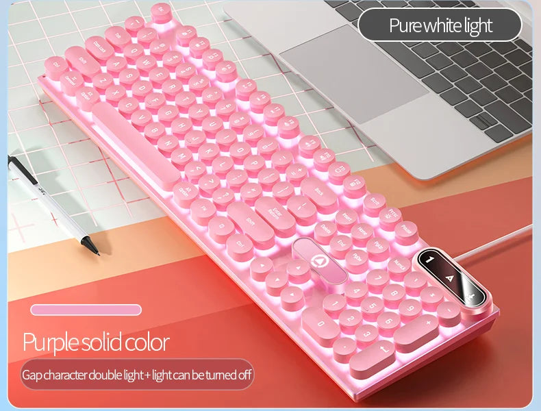 Mechanical keyboard with round retro keys and LED backlight