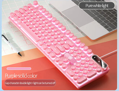 Mechanical keyboard with round retro keys and LED backlight