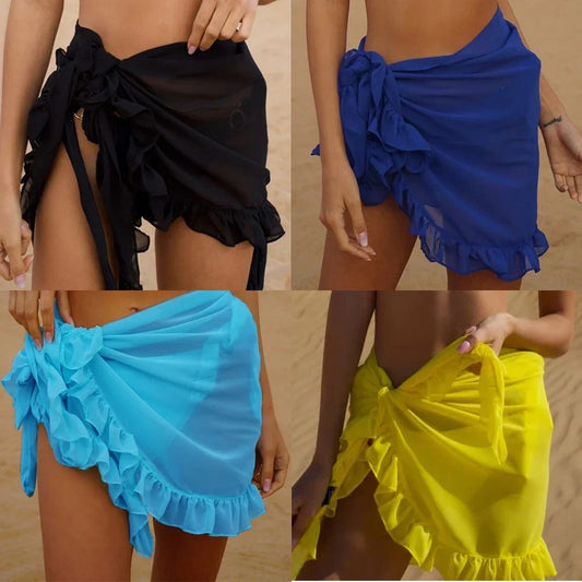 Women's Polyester Wrap Skirt With Tatting Edge Detailing And Tailored Tie Closure