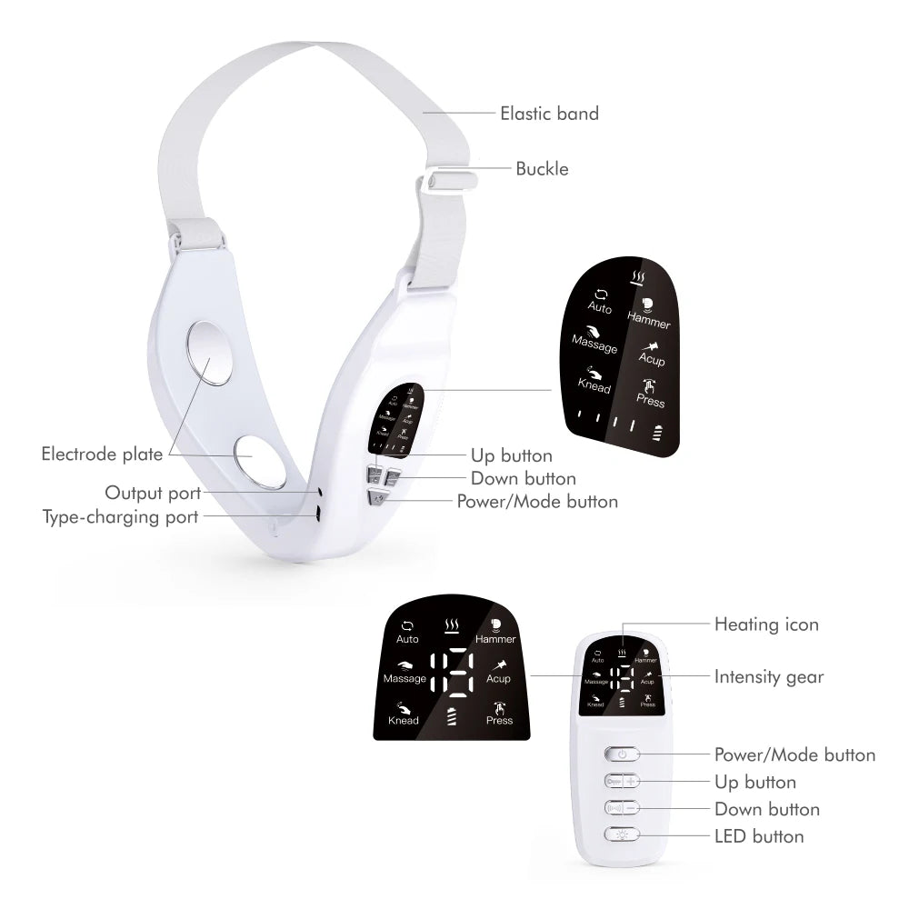 Jawline facial massager with EMS pulse vibration and heat