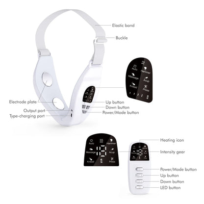 Jawline facial massager with EMS pulse vibration and heat