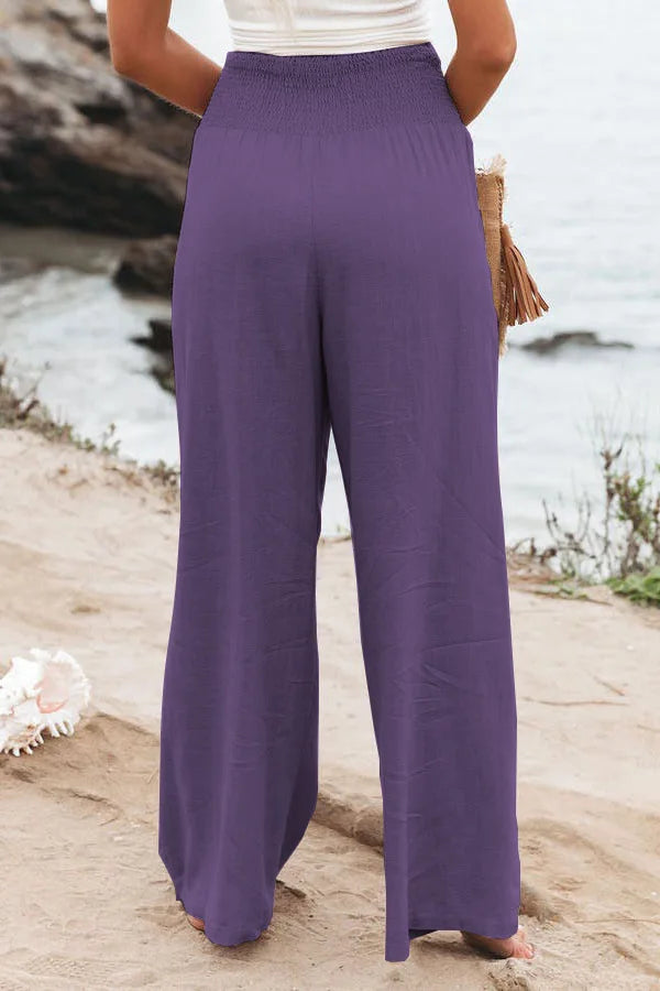 Women's Nylon-Cotton Blend Pants With Drawstring Wide-Leg And Mid Rise Breathable
