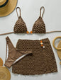 Women's Halter Push-Up Three-Piece Bikini Set with Skirt Cover-Up