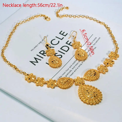 24K Gold Dubai Jewelry Sets Gifts Dubai India Style Gold Color Necklace Earring Set Plated Big African Bridal Jewelry Sets Women