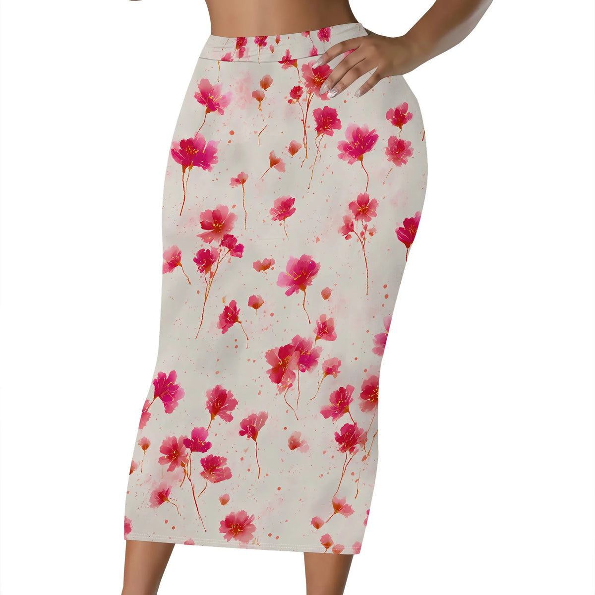 Women's floral print midi skirt with an elastic waist