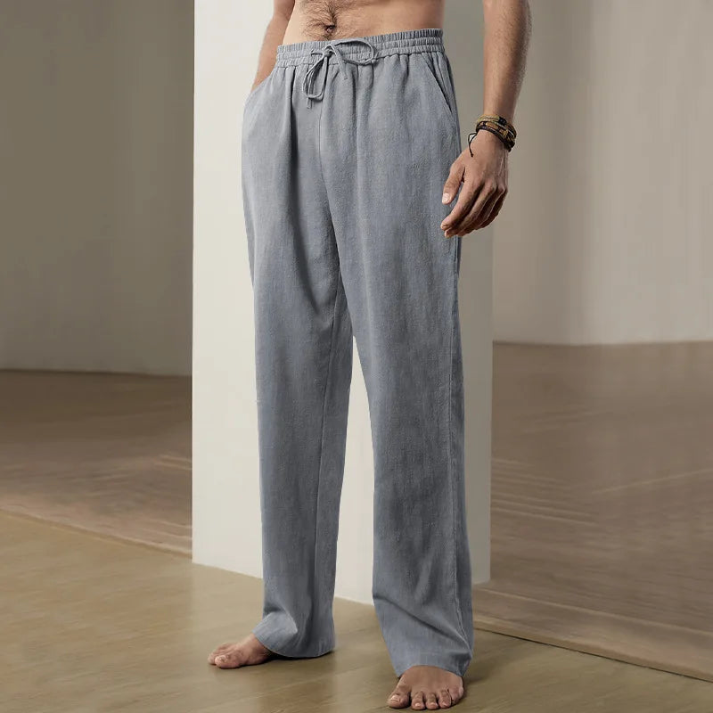 Men's Linen Pants With Wide Leg And Loose Fit With Drawstring Waist For Lightweight Breathable Comfort